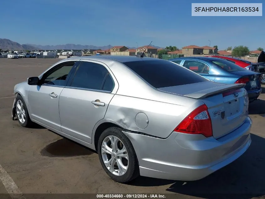 2012 Ford Fusion Se VIN: 3FAHP0HA8CR163534 Lot: 40334660