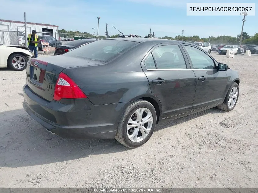 2012 Ford Fusion Se VIN: 3FAHP0HA0CR430097 Lot: 40336045