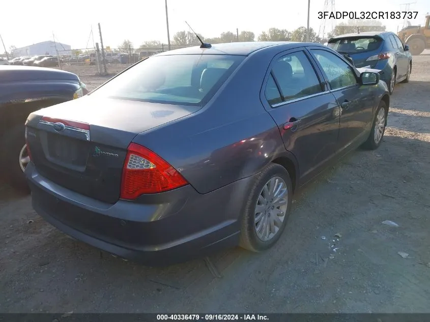 2012 Ford Fusion Hybrid VIN: 3FADP0L32CR183737 Lot: 40336479