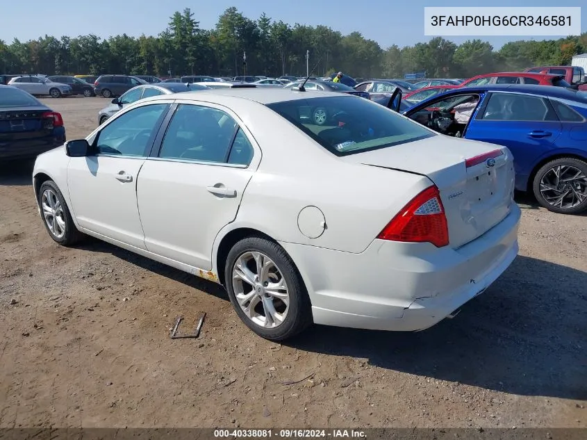 2012 Ford Fusion Se VIN: 3FAHP0HG6CR346581 Lot: 40338081