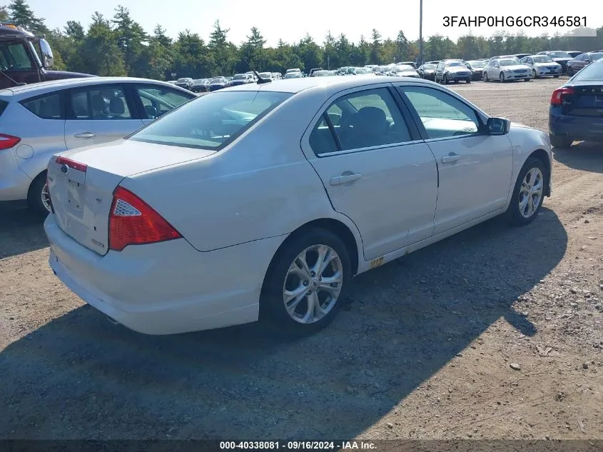 2012 Ford Fusion Se VIN: 3FAHP0HG6CR346581 Lot: 40338081