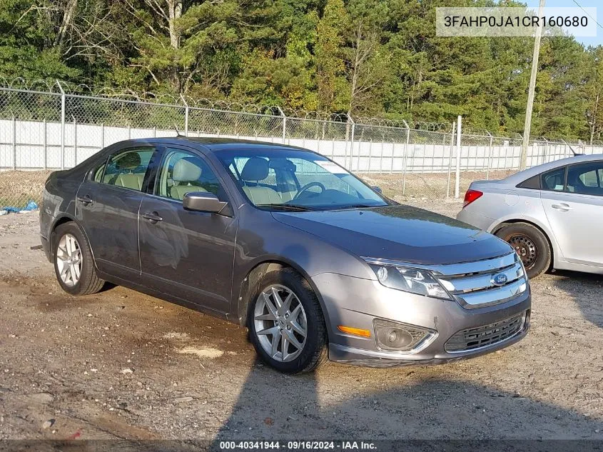 2012 Ford Fusion Sel VIN: 3FAHP0JA1CR160680 Lot: 40341944