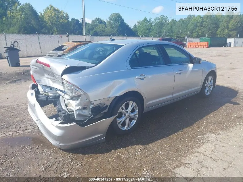 2012 Ford Fusion Se VIN: 3FAHP0HA3CR121756 Lot: 40347257