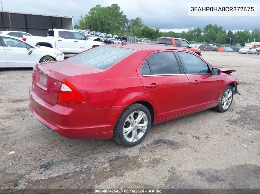 2012 Ford Fusion Se VIN: 3FAHP0HA8CR372675 Lot: 40347542