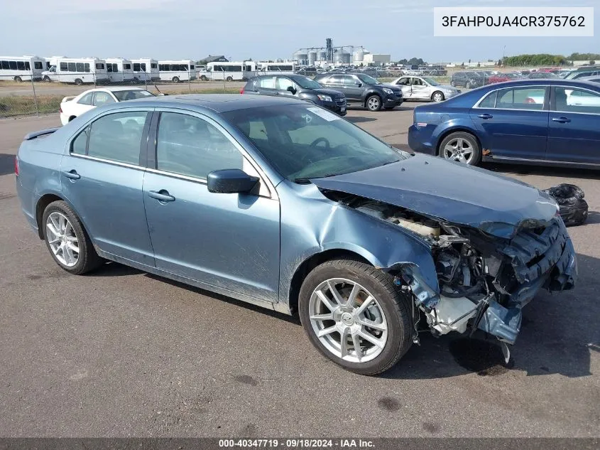 2012 Ford Fusion Sel VIN: 3FAHP0JA4CR375762 Lot: 40347719