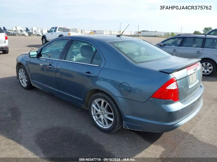 2012 Ford Fusion Sel VIN: 3FAHP0JA4CR375762 Lot: 40347719