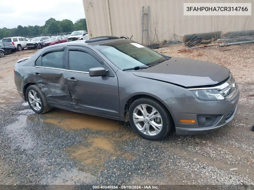 2012 Ford Fusion Se VIN: 3FAHP0HA7CR314766 Lot: 40348554