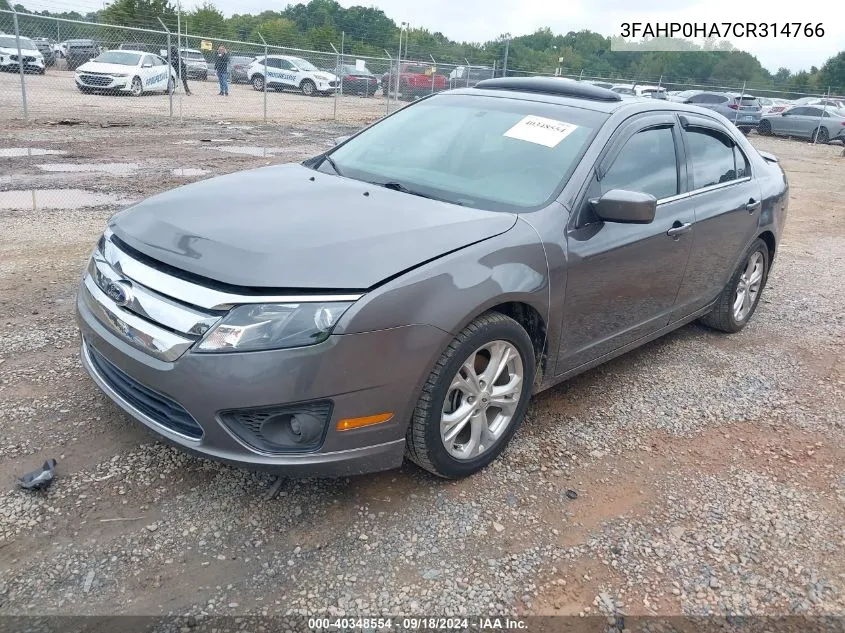 2012 Ford Fusion Se VIN: 3FAHP0HA7CR314766 Lot: 40348554