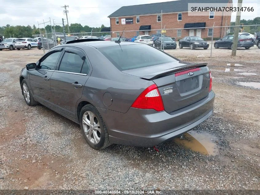 2012 Ford Fusion Se VIN: 3FAHP0HA7CR314766 Lot: 40348554