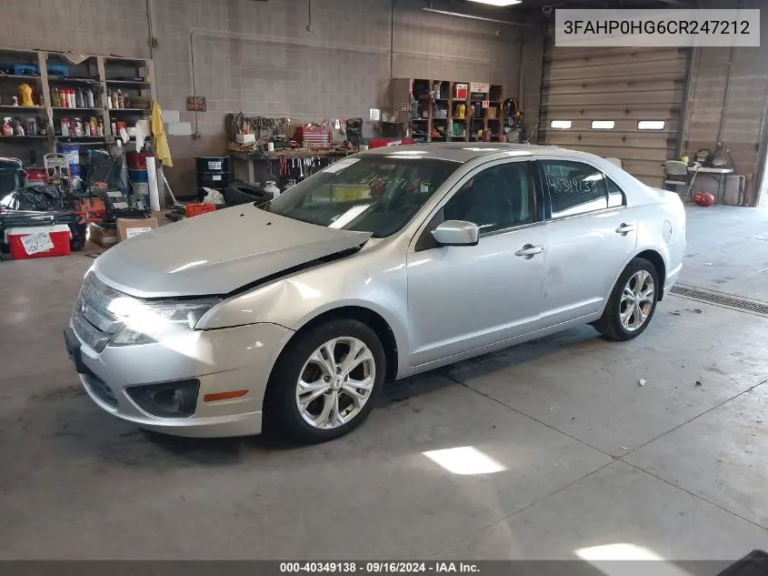 2012 Ford Fusion Se VIN: 3FAHP0HG6CR247212 Lot: 40349138