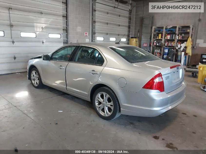 2012 Ford Fusion Se VIN: 3FAHP0HG6CR247212 Lot: 40349138