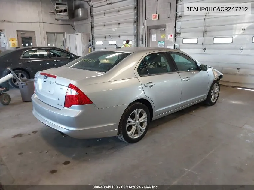 2012 Ford Fusion Se VIN: 3FAHP0HG6CR247212 Lot: 40349138