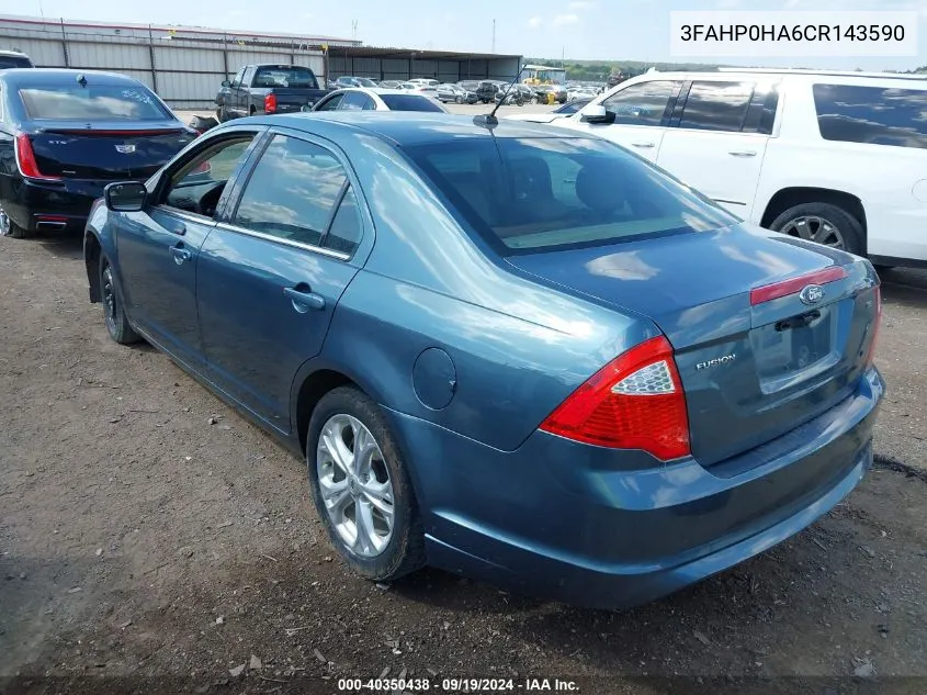 2012 Ford Fusion Se VIN: 3FAHP0HA6CR143590 Lot: 40350438