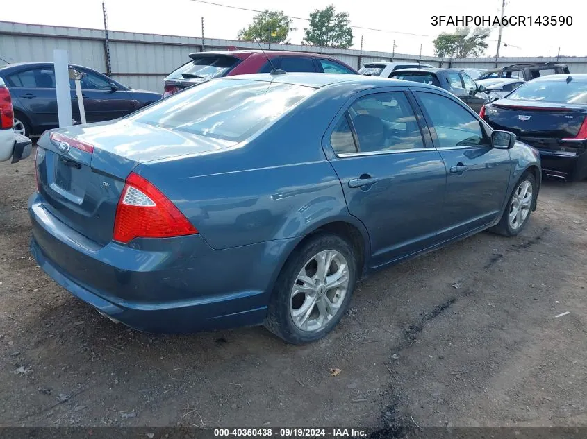 2012 Ford Fusion Se VIN: 3FAHP0HA6CR143590 Lot: 40350438