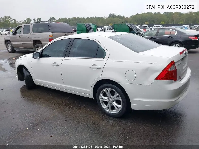 2012 Ford Fusion Se VIN: 3FAHP0HA0CR333272 Lot: 40354125