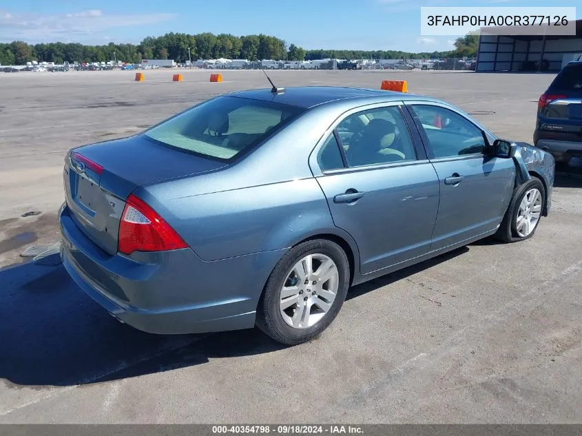 2012 Ford Fusion Se VIN: 3FAHP0HA0CR377126 Lot: 40354798