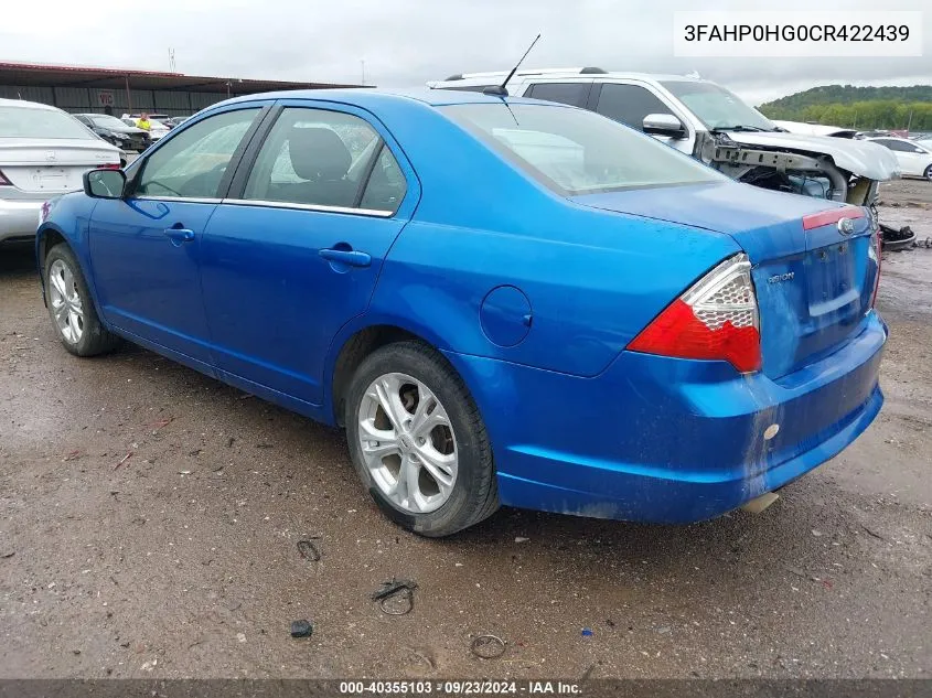 2012 Ford Fusion Se VIN: 3FAHP0HG0CR422439 Lot: 40355103