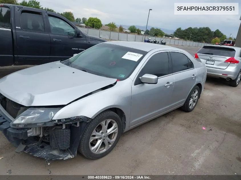 2012 Ford Fusion Se VIN: 3FAHP0HA3CR379551 Lot: 40359623