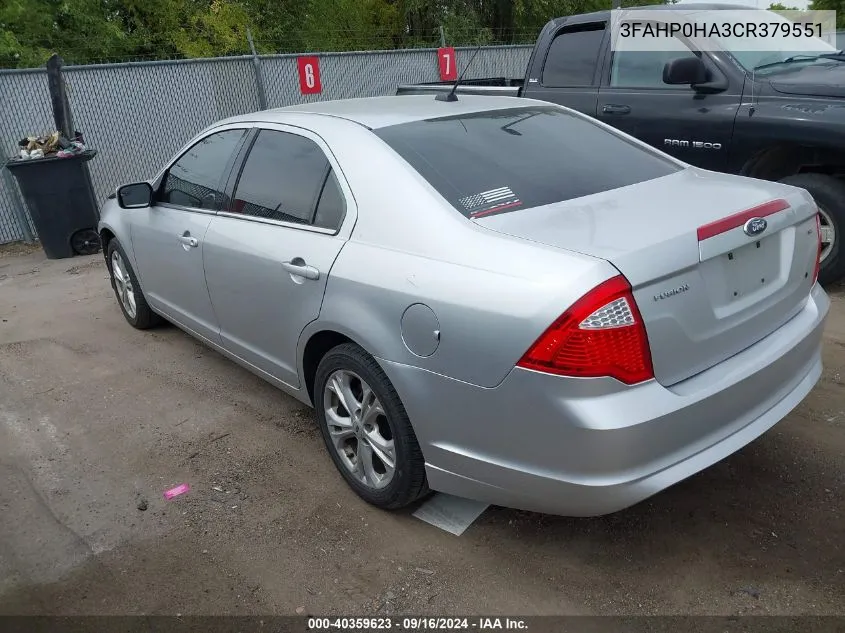 2012 Ford Fusion Se VIN: 3FAHP0HA3CR379551 Lot: 40359623