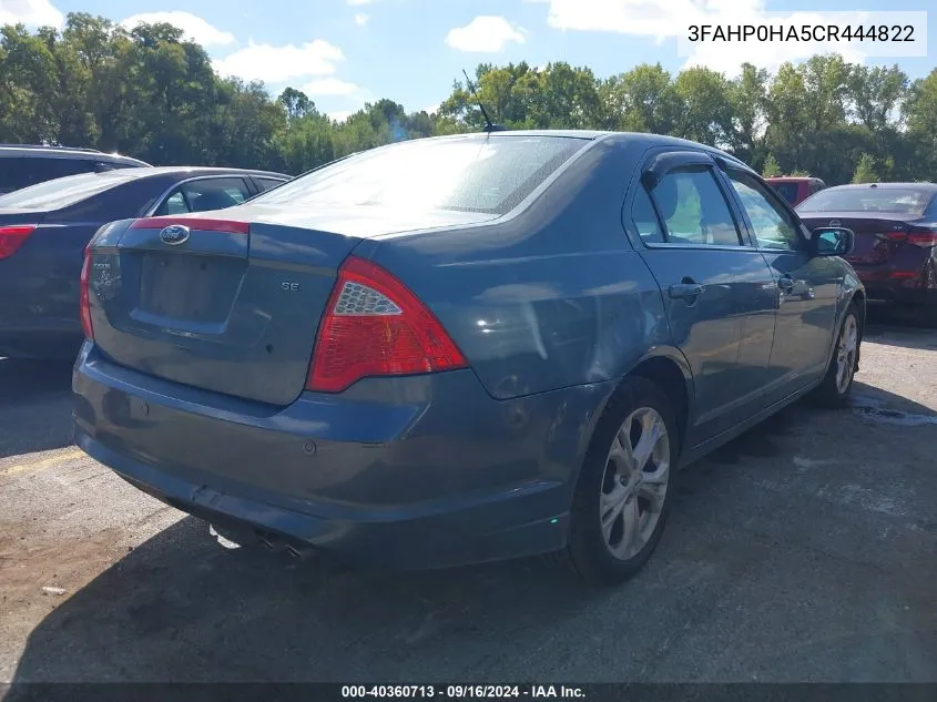 2012 Ford Fusion Se VIN: 3FAHP0HA5CR444822 Lot: 40360713