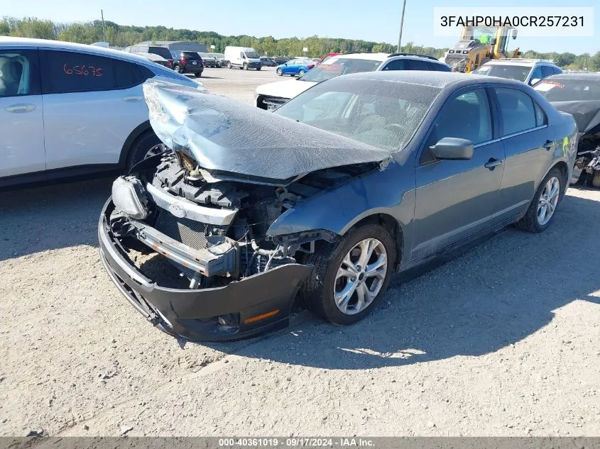 2012 Ford Fusion Se VIN: 3FAHP0HA0CR257231 Lot: 40361019