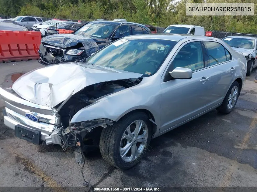 2012 Ford Fusion Se VIN: 3FAHP0HA9CR258815 Lot: 40361650