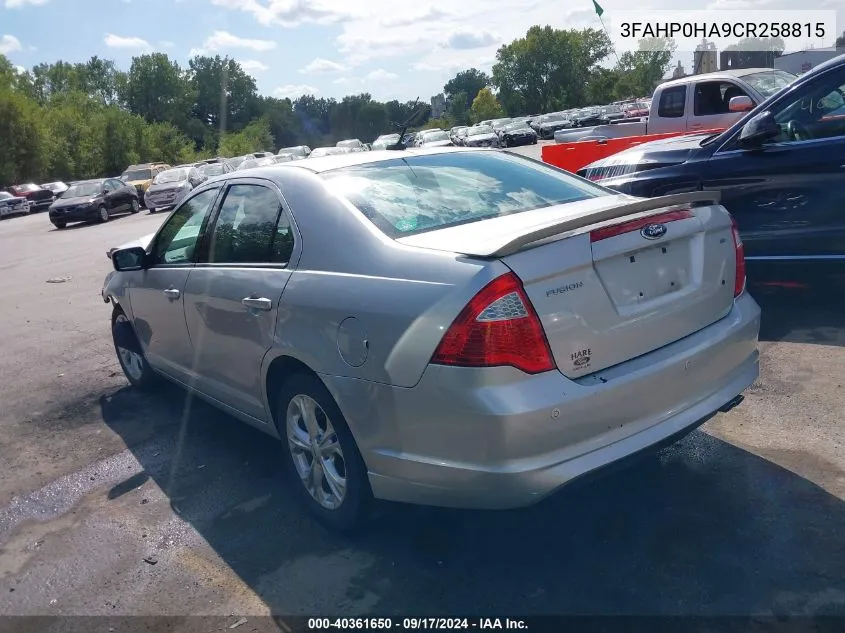 2012 Ford Fusion Se VIN: 3FAHP0HA9CR258815 Lot: 40361650