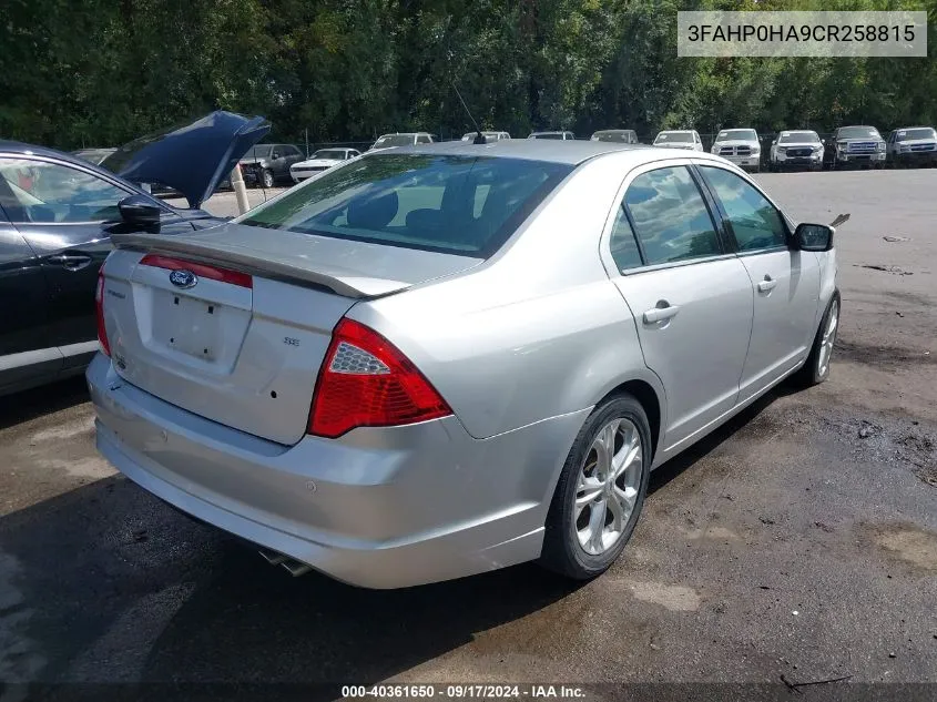 2012 Ford Fusion Se VIN: 3FAHP0HA9CR258815 Lot: 40361650