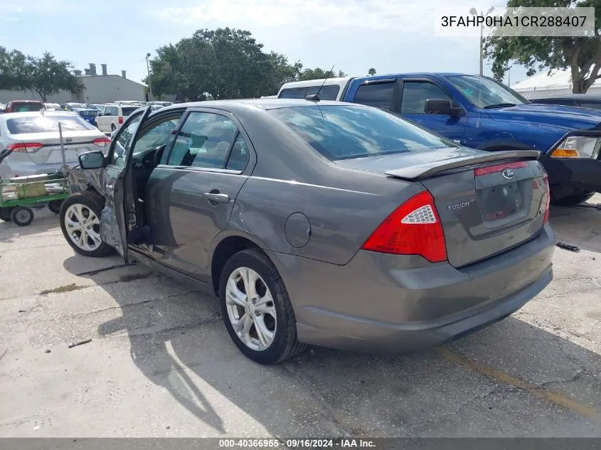 2012 Ford Fusion Se VIN: 3FAHP0HA1CR288407 Lot: 40366955