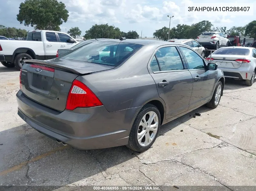 2012 Ford Fusion Se VIN: 3FAHP0HA1CR288407 Lot: 40366955