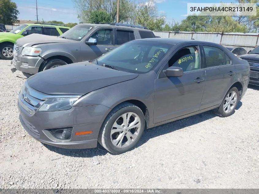 2012 Ford Fusion Se VIN: 3FAHP0HA4CR213149 Lot: 40378003