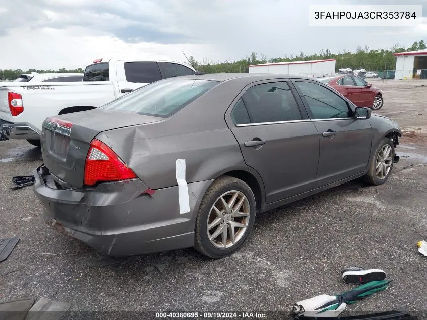 2012 Ford Fusion Sel VIN: 3FAHP0JA3CR353784 Lot: 40380695