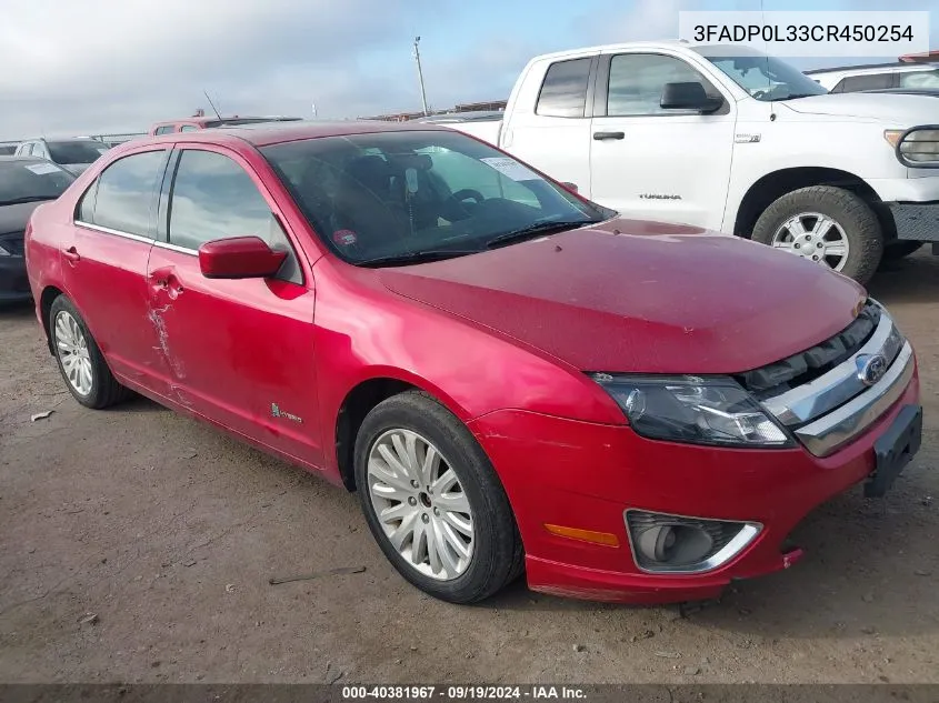 2012 Ford Fusion Hybrid VIN: 3FADP0L33CR450254 Lot: 40381967