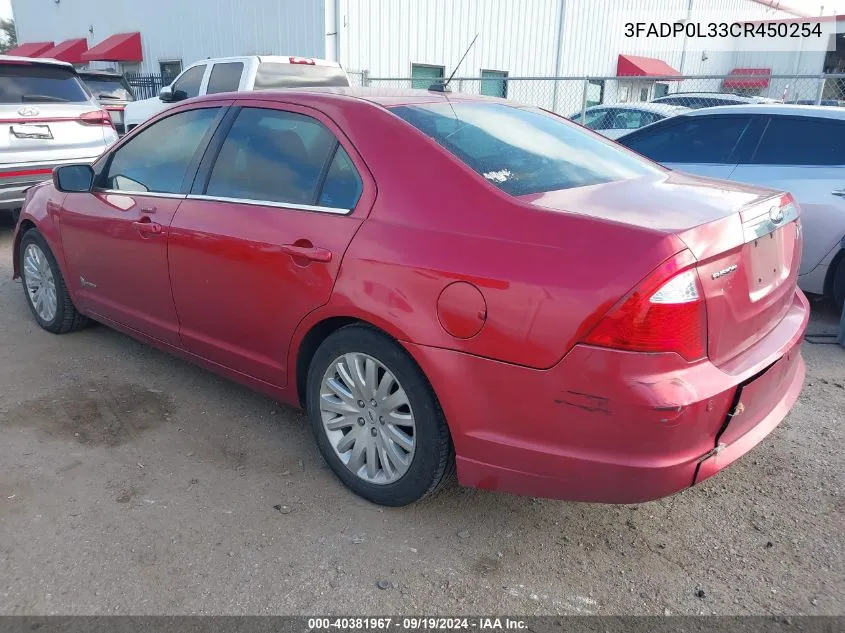 2012 Ford Fusion Hybrid VIN: 3FADP0L33CR450254 Lot: 40381967