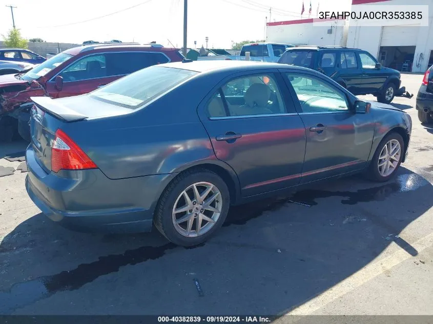 2012 Ford Fusion Sel VIN: 3FAHP0JA0CR353385 Lot: 40382839