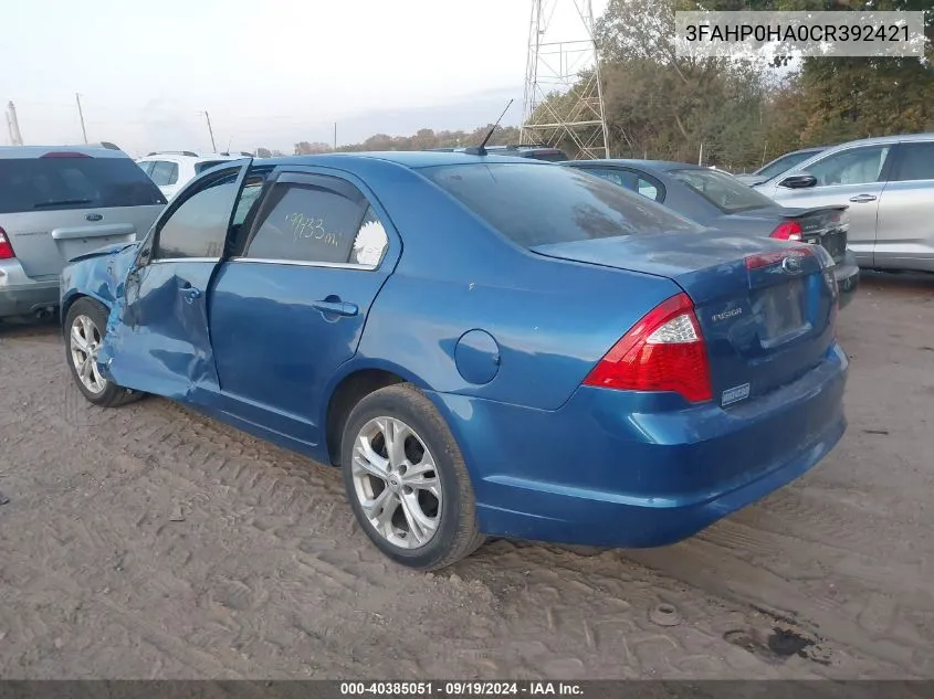 2012 Ford Fusion Se VIN: 3FAHP0HA0CR392421 Lot: 40385051