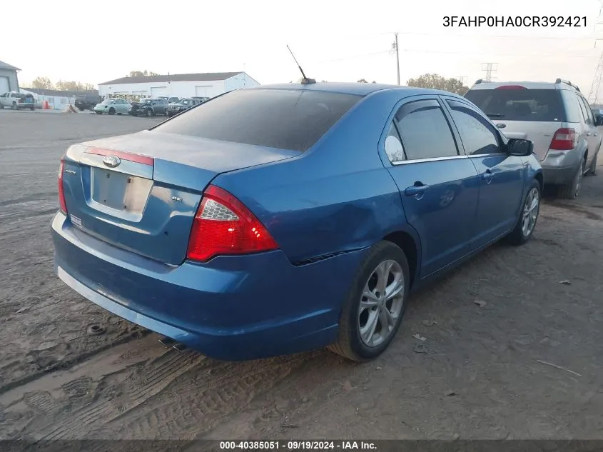 2012 Ford Fusion Se VIN: 3FAHP0HA0CR392421 Lot: 40385051