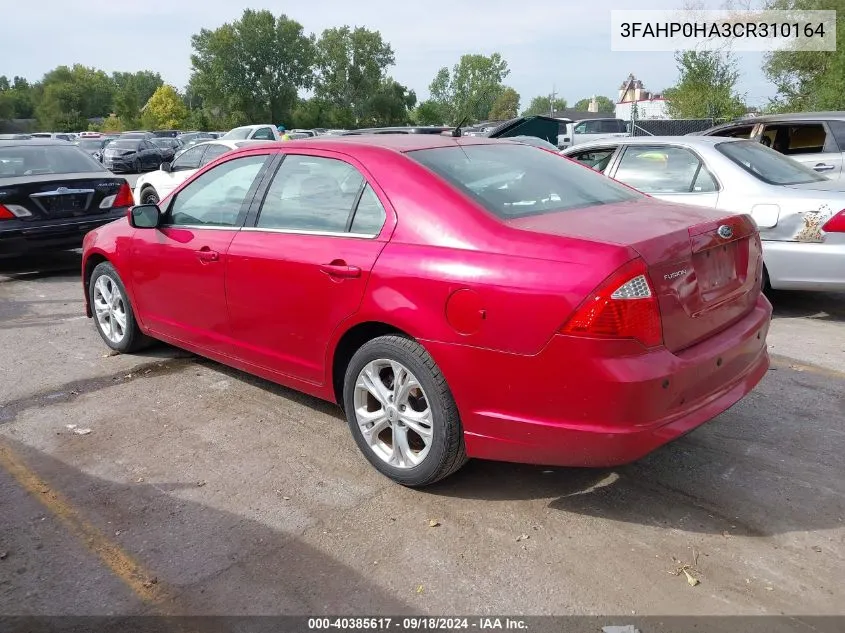 2012 Ford Fusion Se VIN: 3FAHP0HA3CR310164 Lot: 40385617