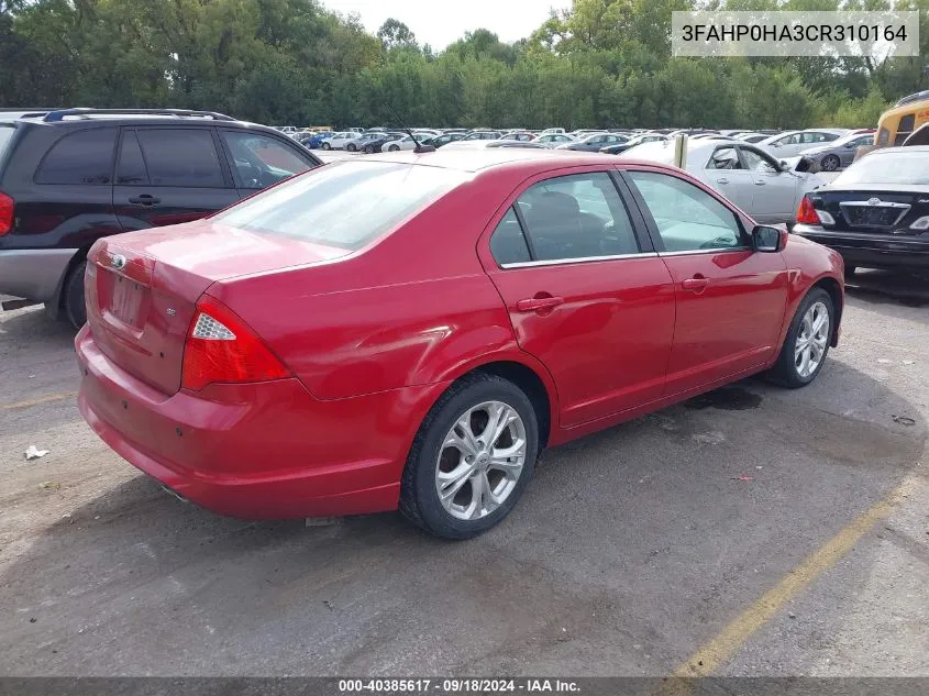 3FAHP0HA3CR310164 2012 Ford Fusion Se