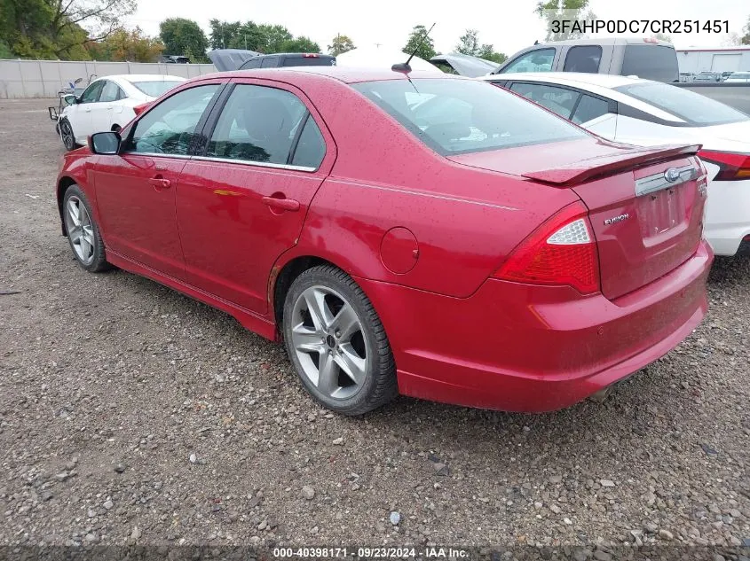 3FAHP0DC7CR251451 2012 Ford Fusion Sport