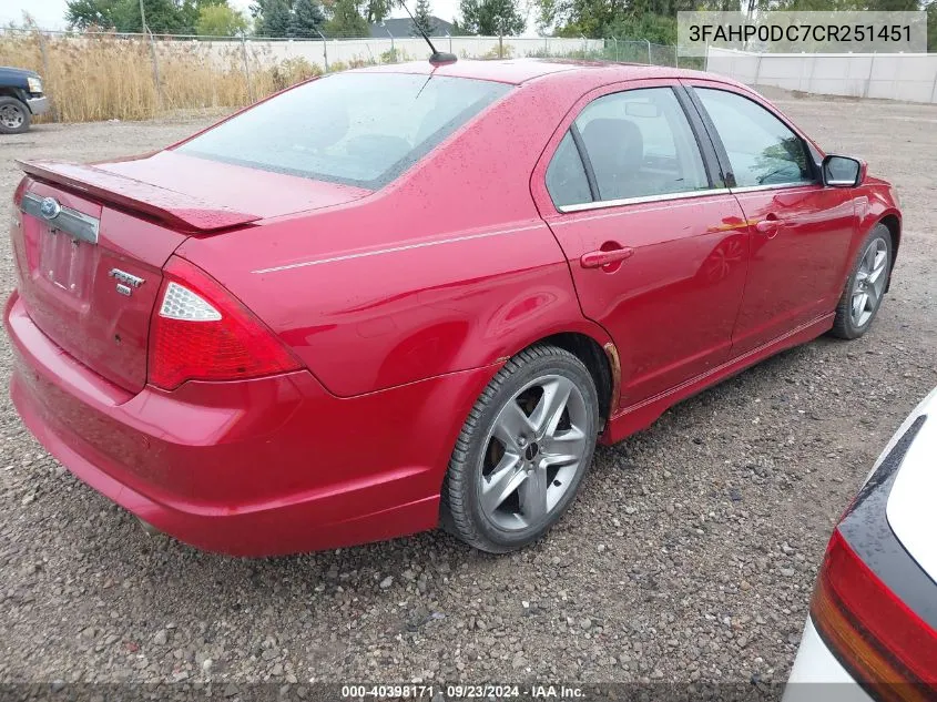 2012 Ford Fusion Sport VIN: 3FAHP0DC7CR251451 Lot: 40398171