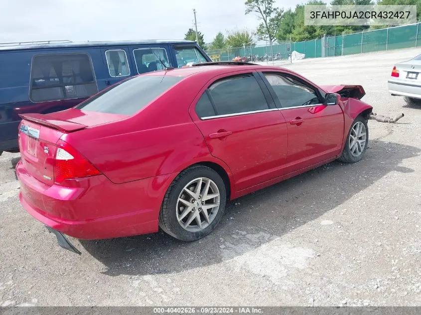 2012 Ford Fusion Sel VIN: 3FAHP0JA2CR432427 Lot: 40402626