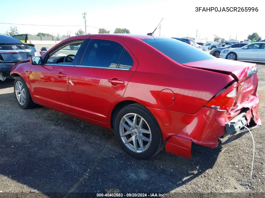 2012 Ford Fusion Sel VIN: 3FAHP0JA5CR265996 Lot: 40402683