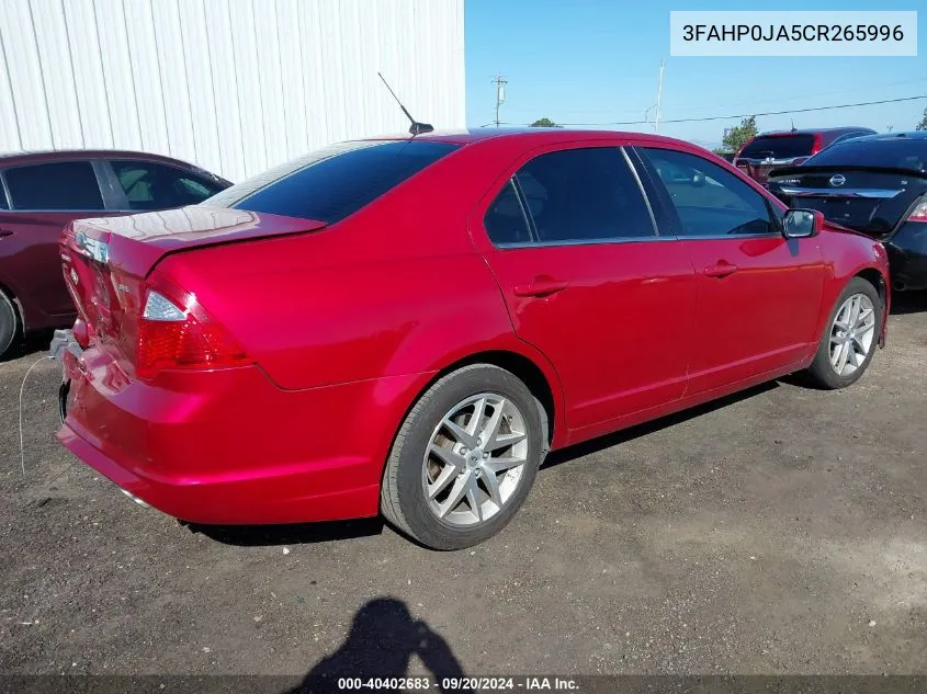 2012 Ford Fusion Sel VIN: 3FAHP0JA5CR265996 Lot: 40402683