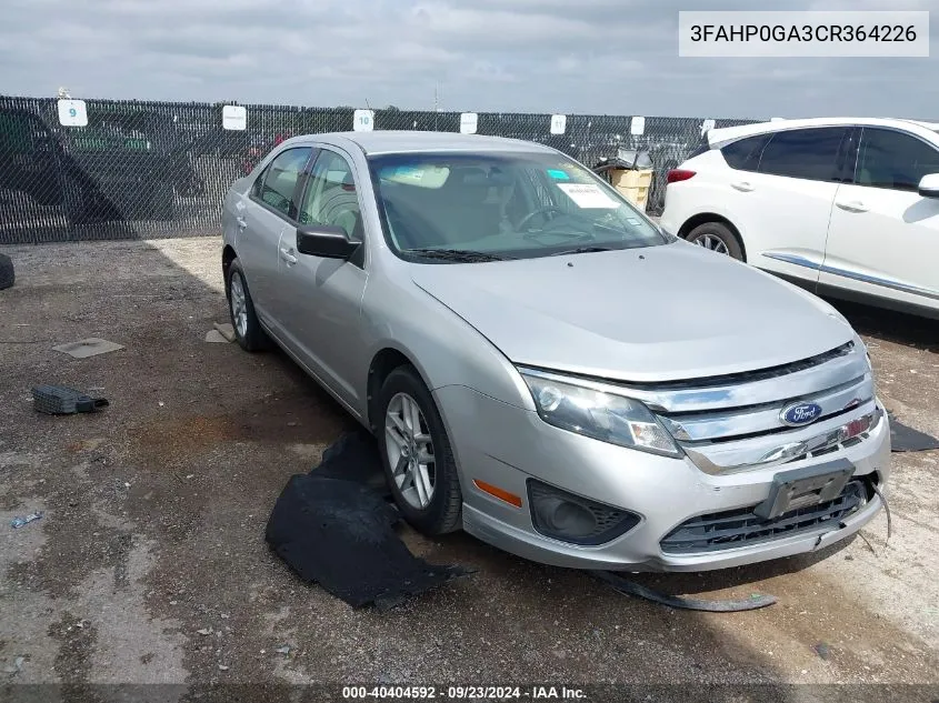 2012 Ford Fusion S VIN: 3FAHP0GA3CR364226 Lot: 40404592