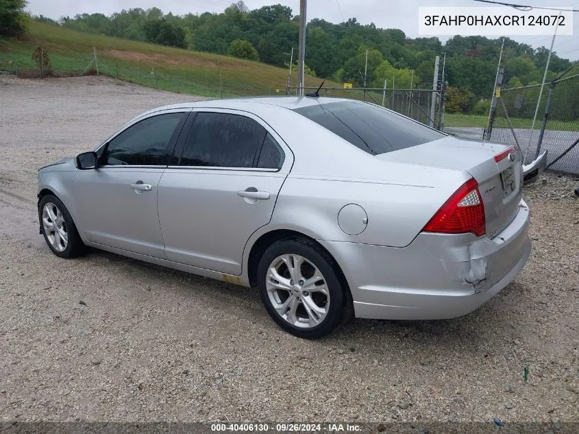 2012 Ford Fusion Se VIN: 3FAHP0HAXCR124072 Lot: 40406130