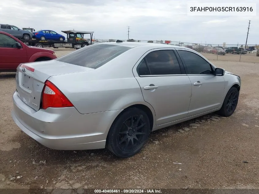 2012 Ford Fusion Se VIN: 3FAHP0HG5CR163916 Lot: 40408461