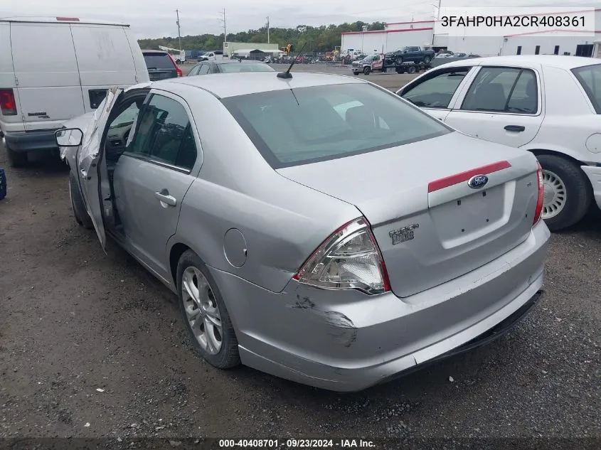 3FAHP0HA2CR408361 2012 Ford Fusion Se