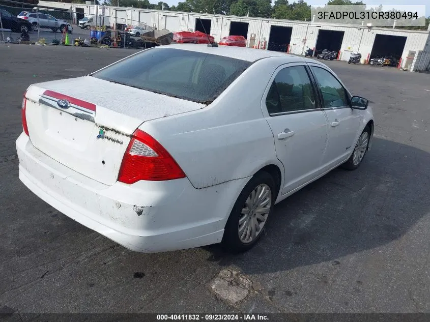 2012 Ford Fusion Hybrid VIN: 3FADP0L31CR380494 Lot: 40411832