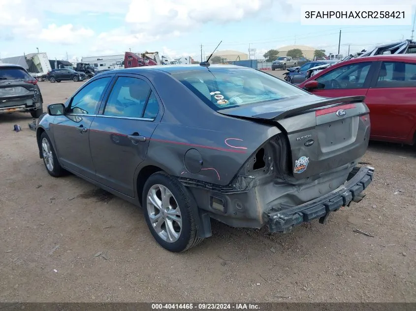 2012 Ford Fusion Se VIN: 3FAHP0HAXCR258421 Lot: 40414465